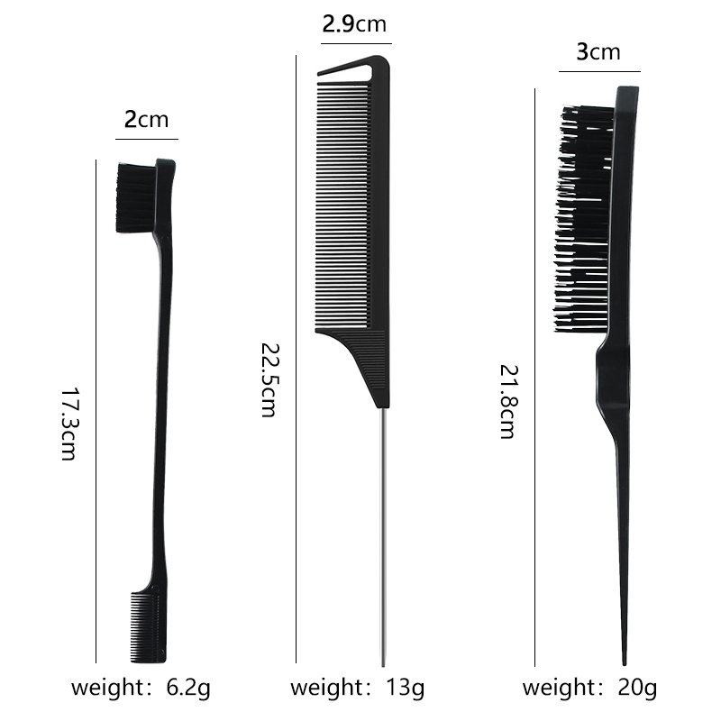 3 Pcs Slick Back Hair Brush Edge Control Teasing Comb Set
